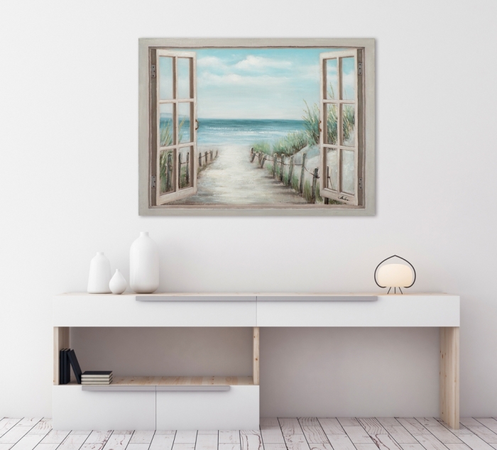 Schilderij strand doorkijk 90x120 