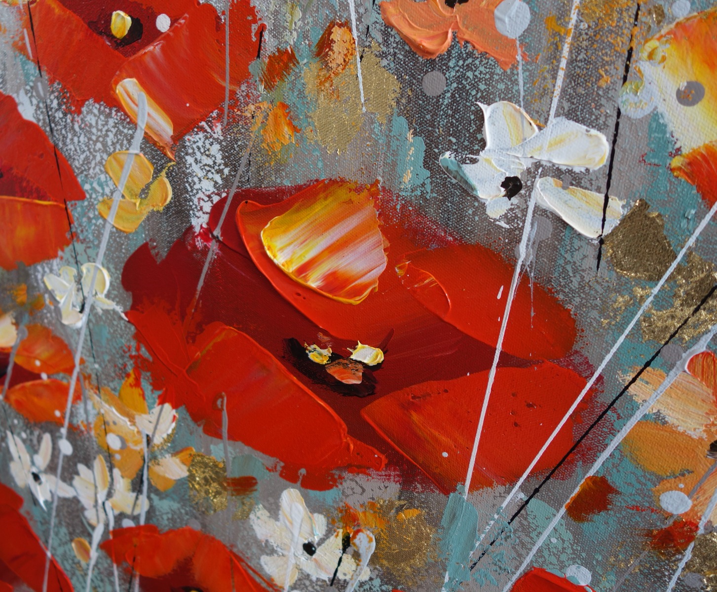 Schilderij bloemenveld klaprozen 100x100