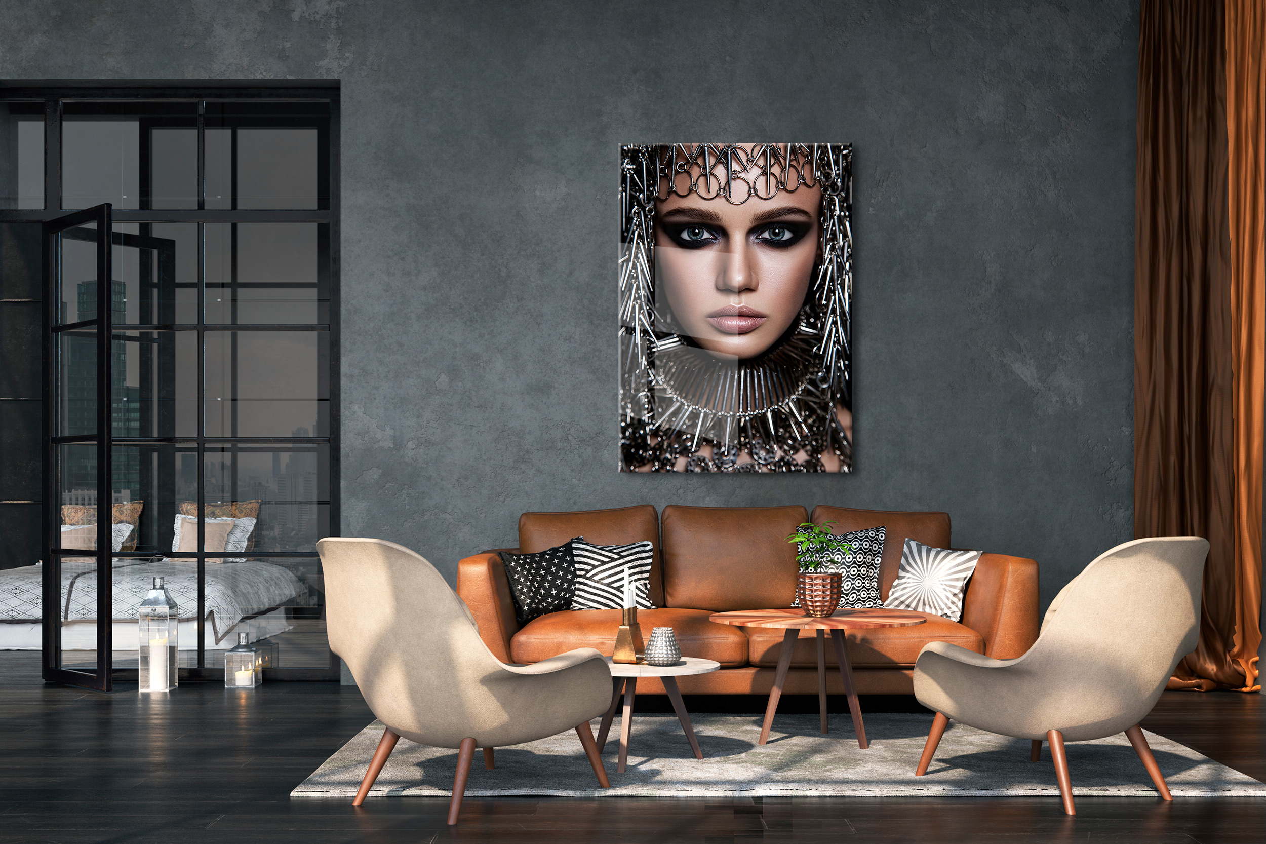 Metallic woman op glas 70x100