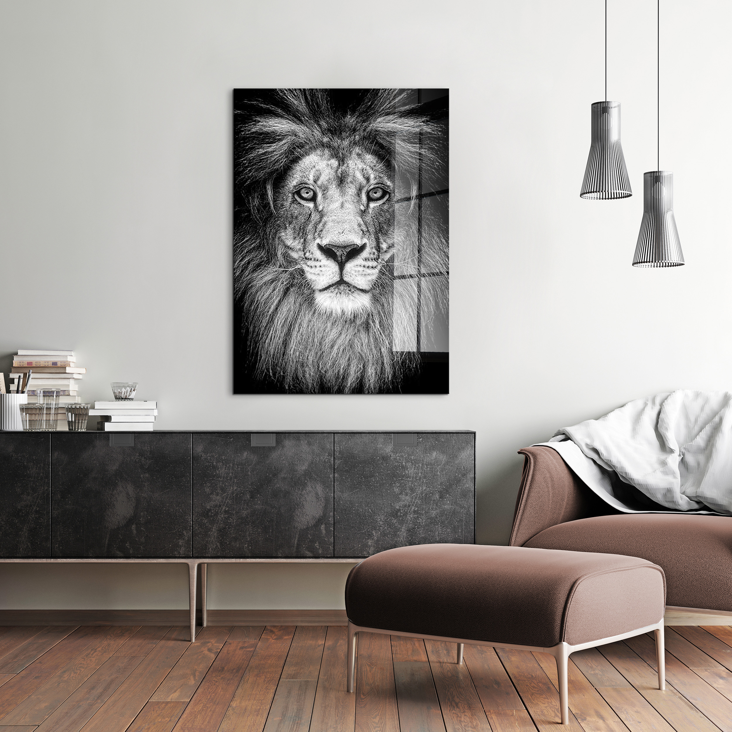 Leeuw op glas 70x100