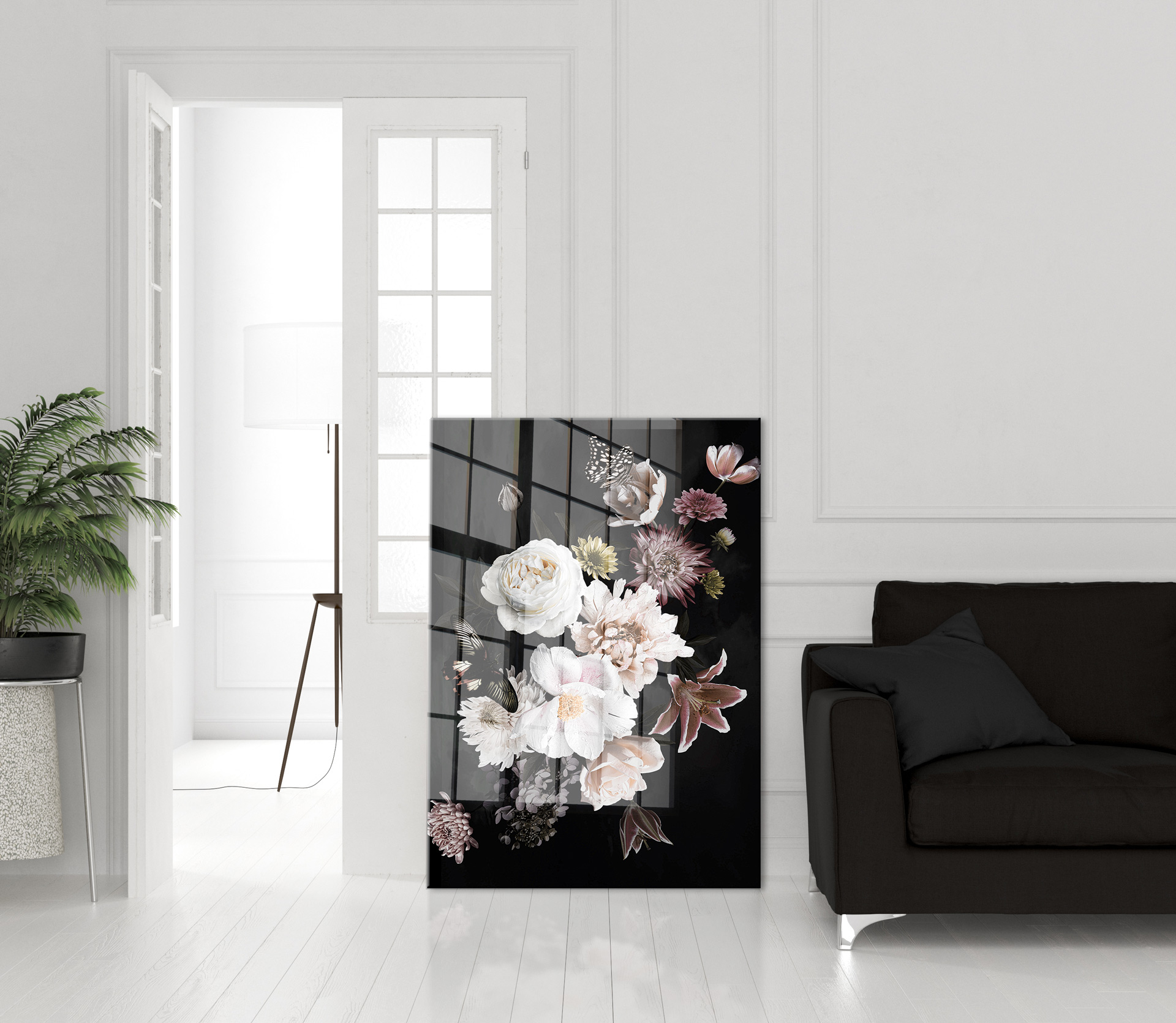Bloemen op glas 70x100