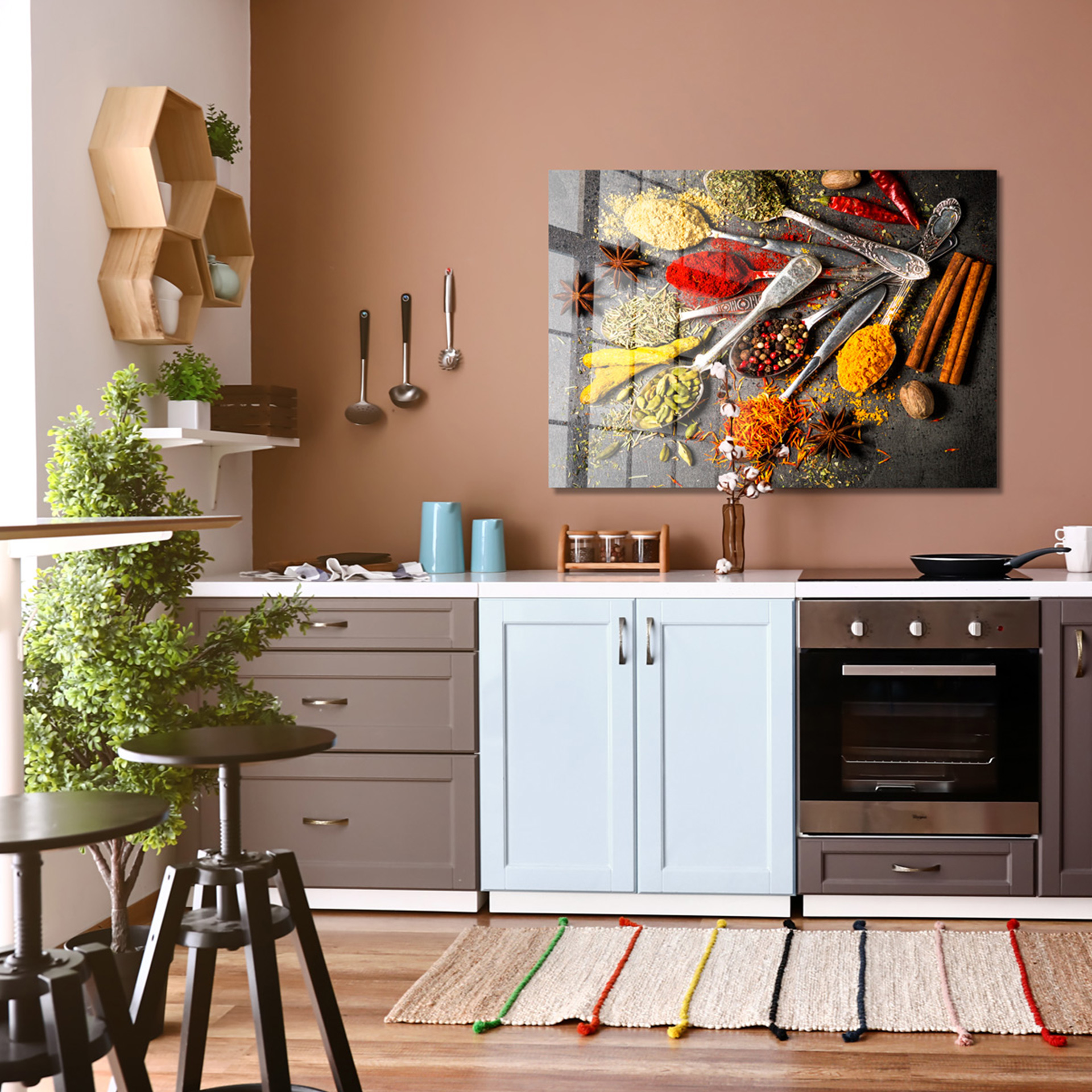 Spoons and spices op glas 70x100