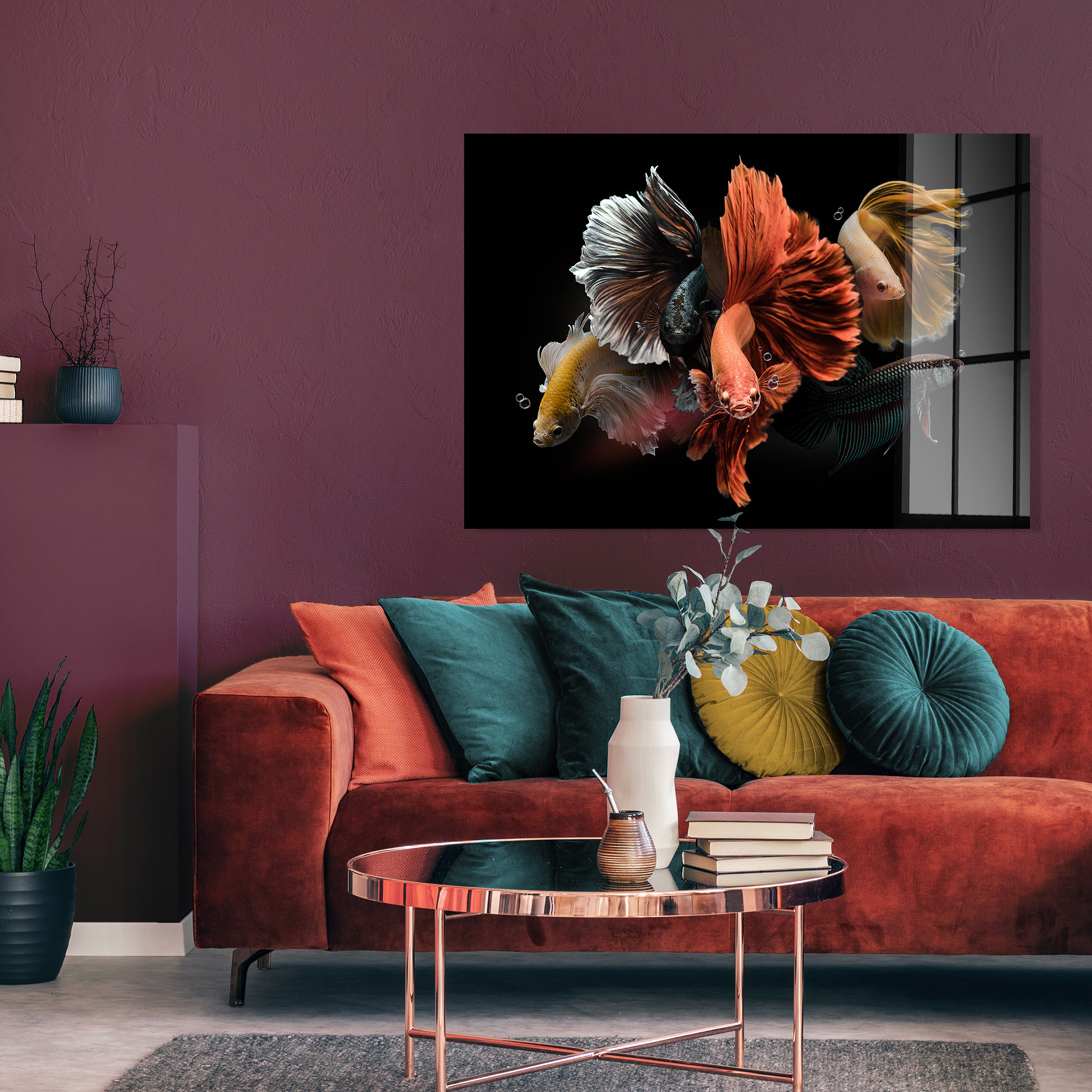 Sluierstaartjes II op glas 70x100