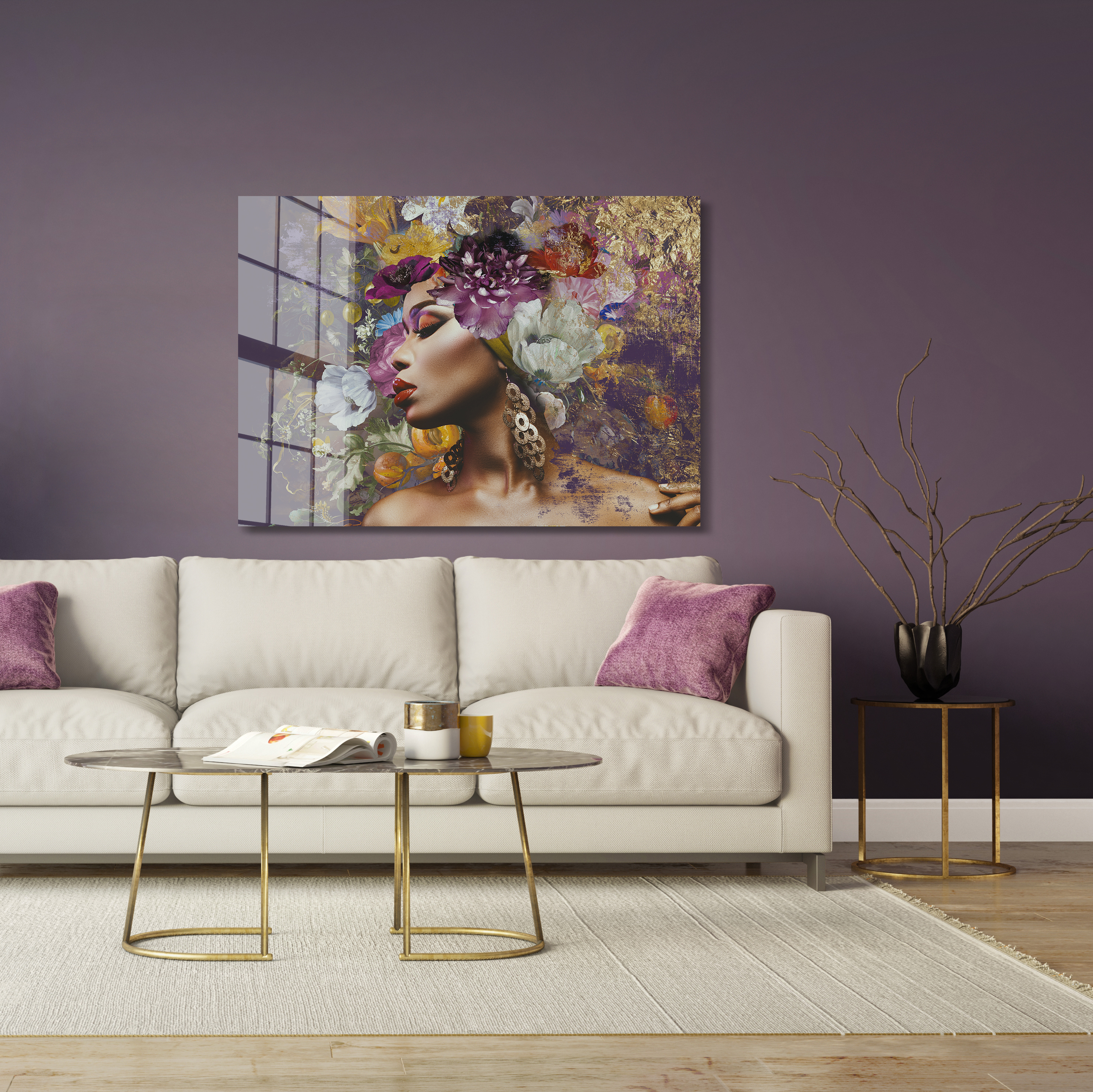 Woman with flowers II great op glas 80x120
