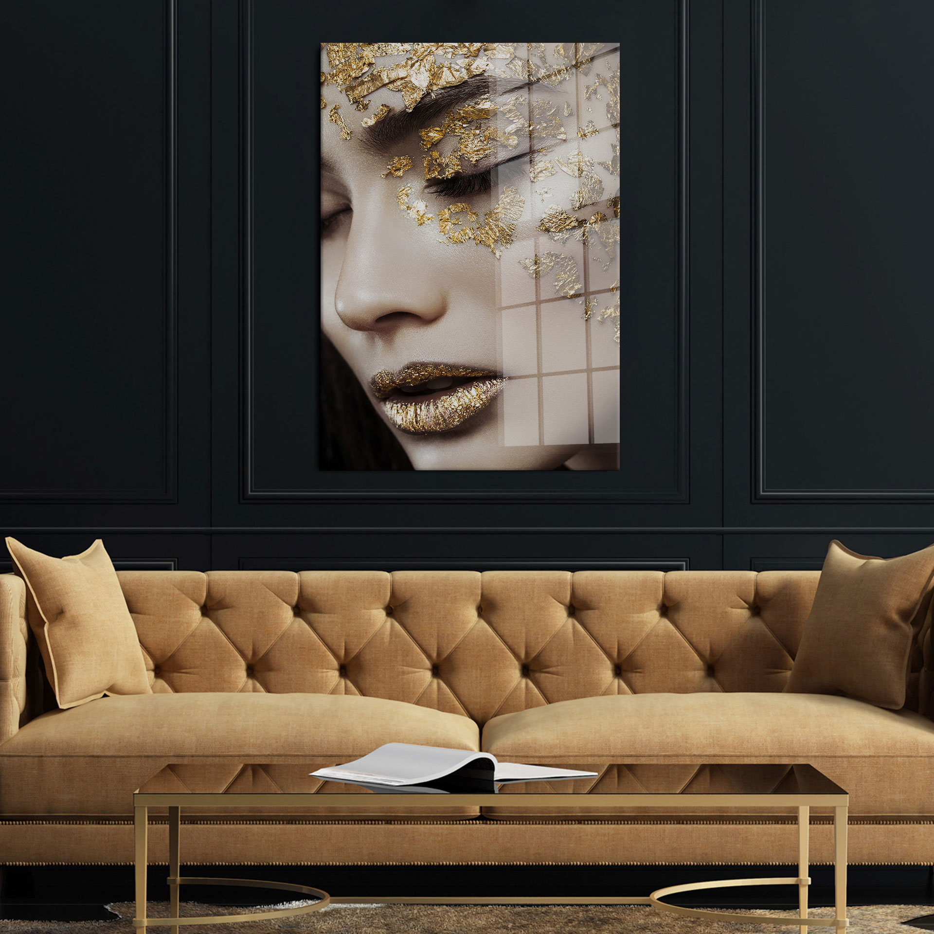 Lady gold flakes op glas 70x100