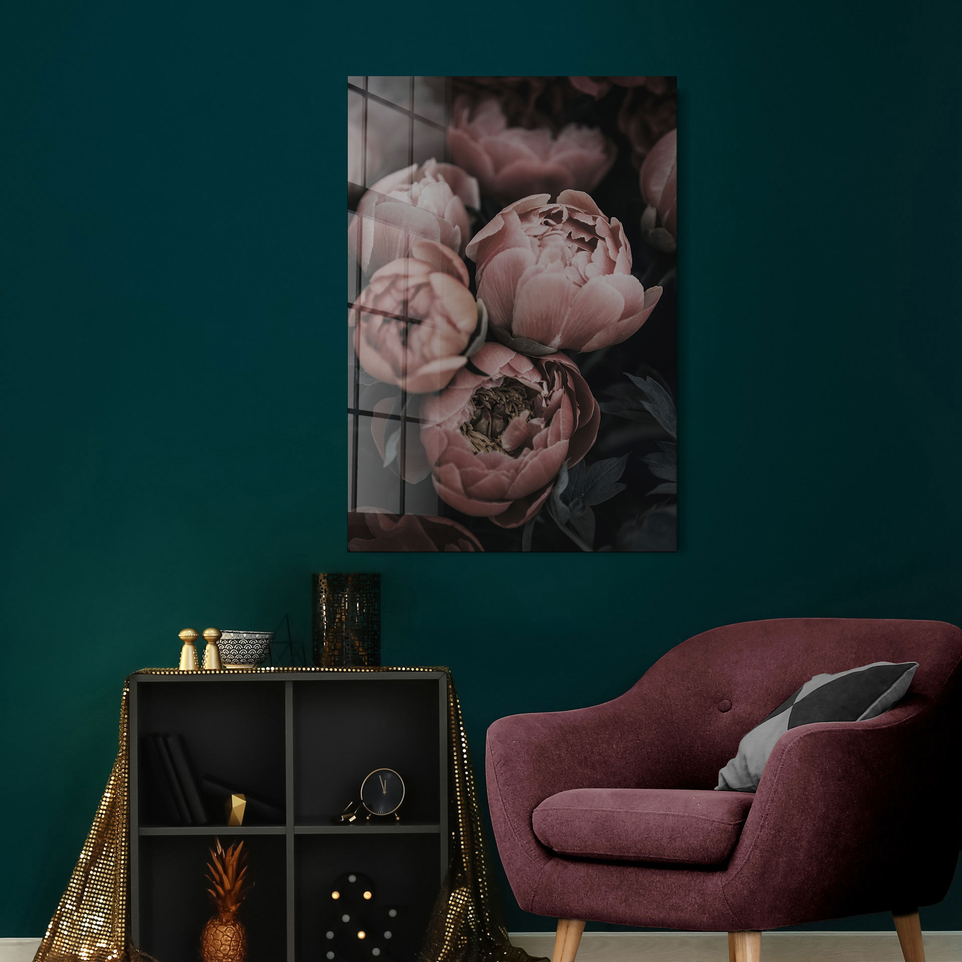 Pioenroos op glas 70x100