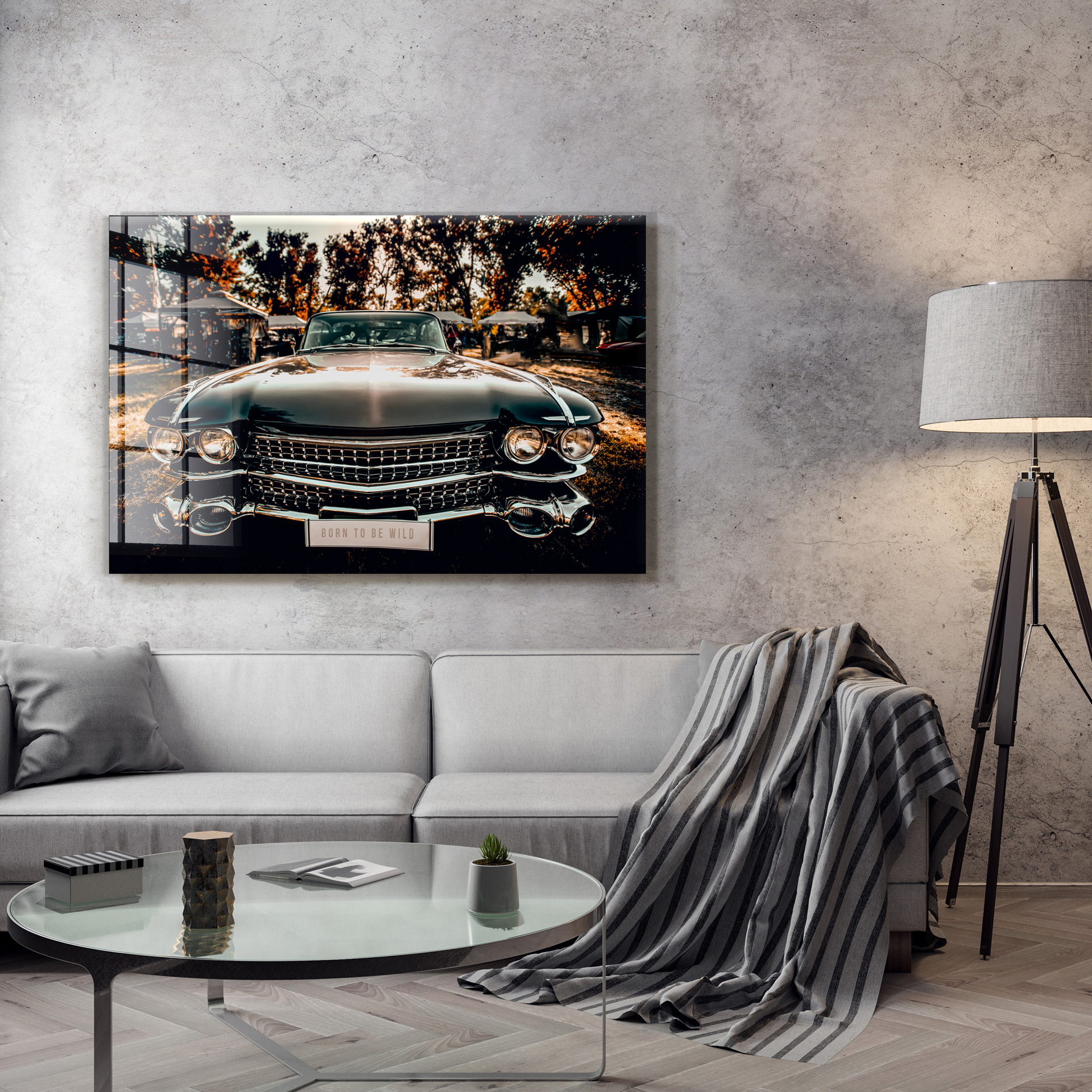 Old car op glas 70x100