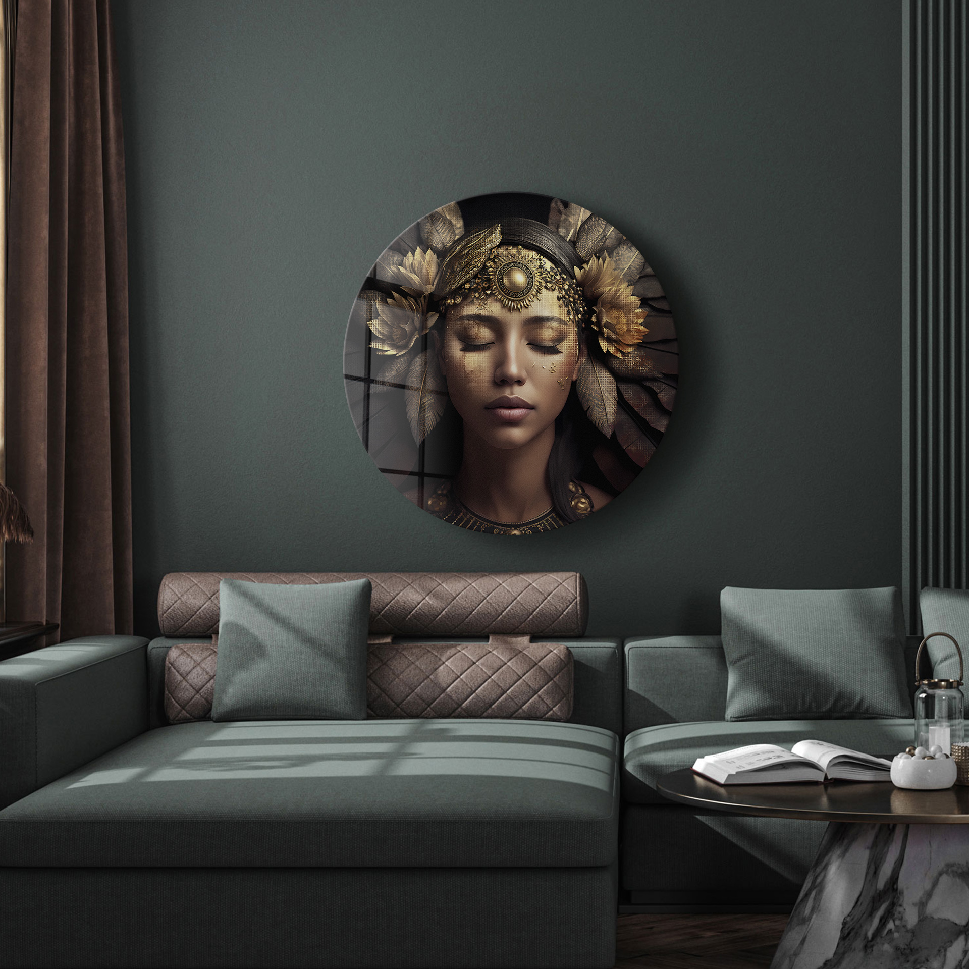 Gold gypsy woman op glas rond 70cm