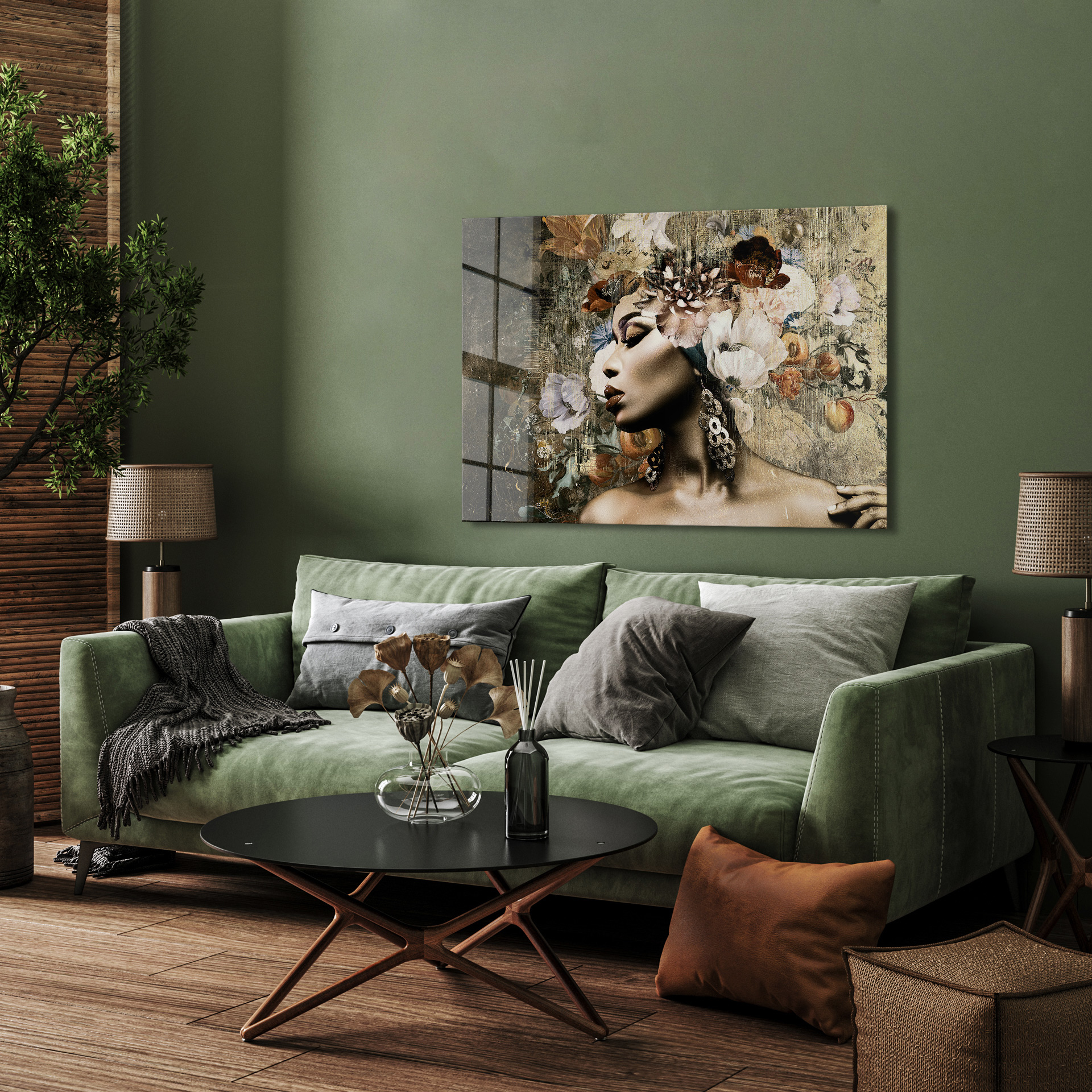 Exotic woman op glas 80x120