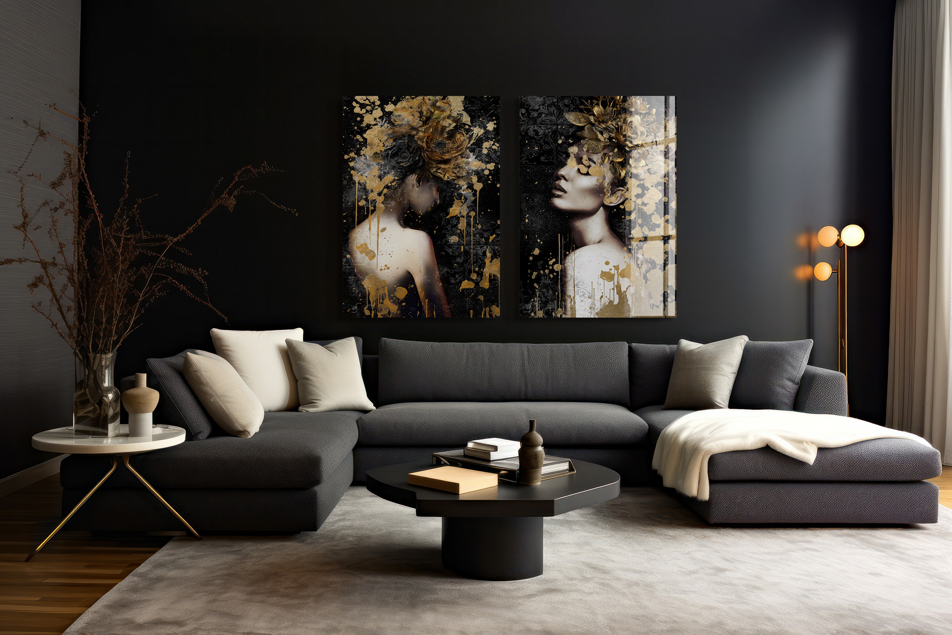 Sparkle gold woman II op glas 70x100