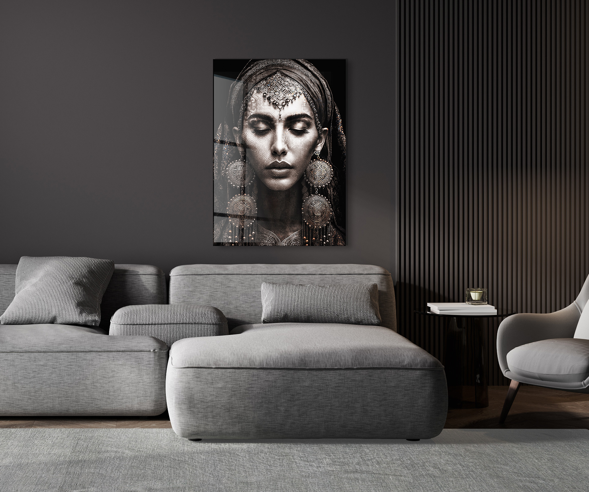 Indiase vrouw I op glas 70x100