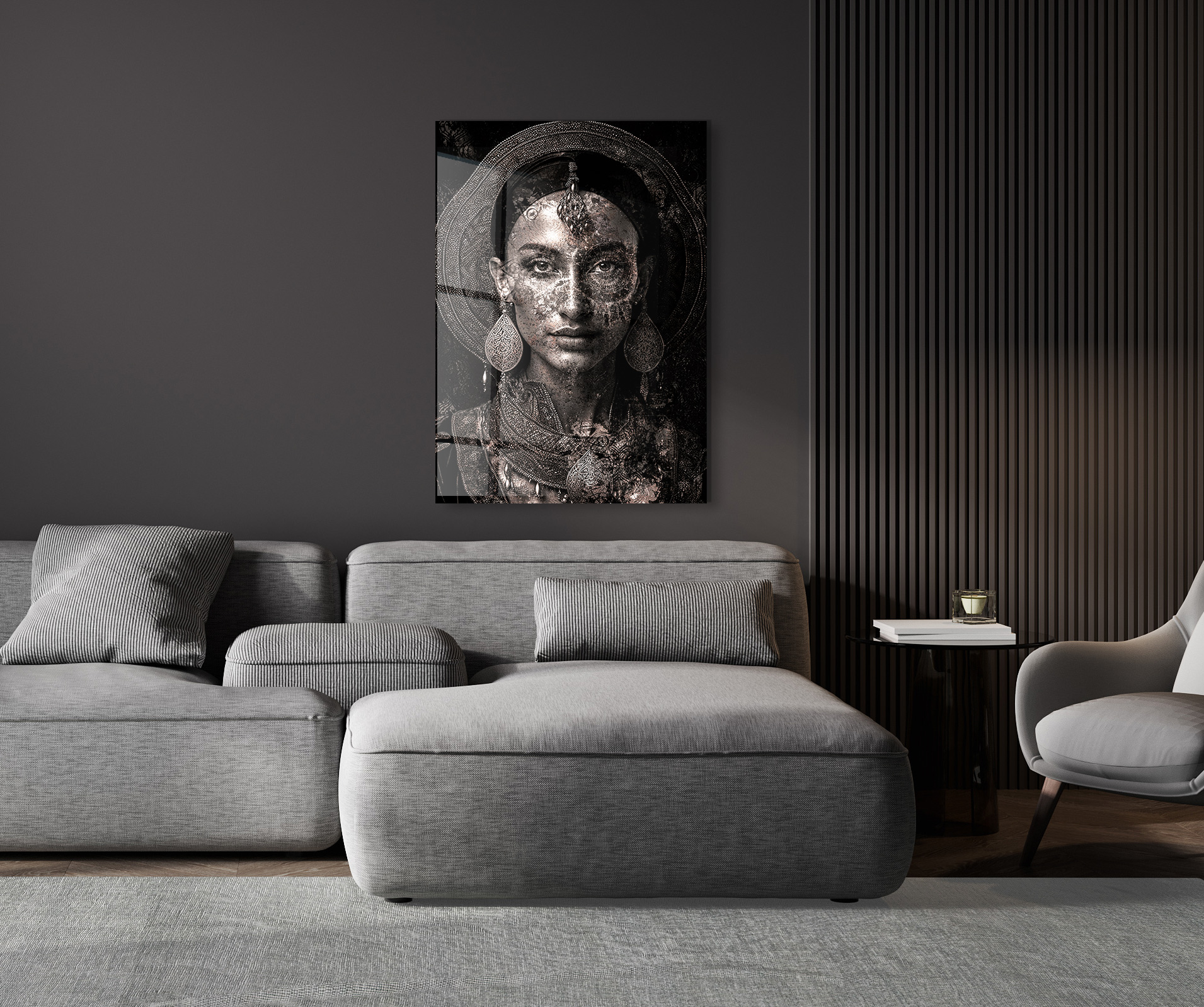 Indiase vrouw II op glas 70x100