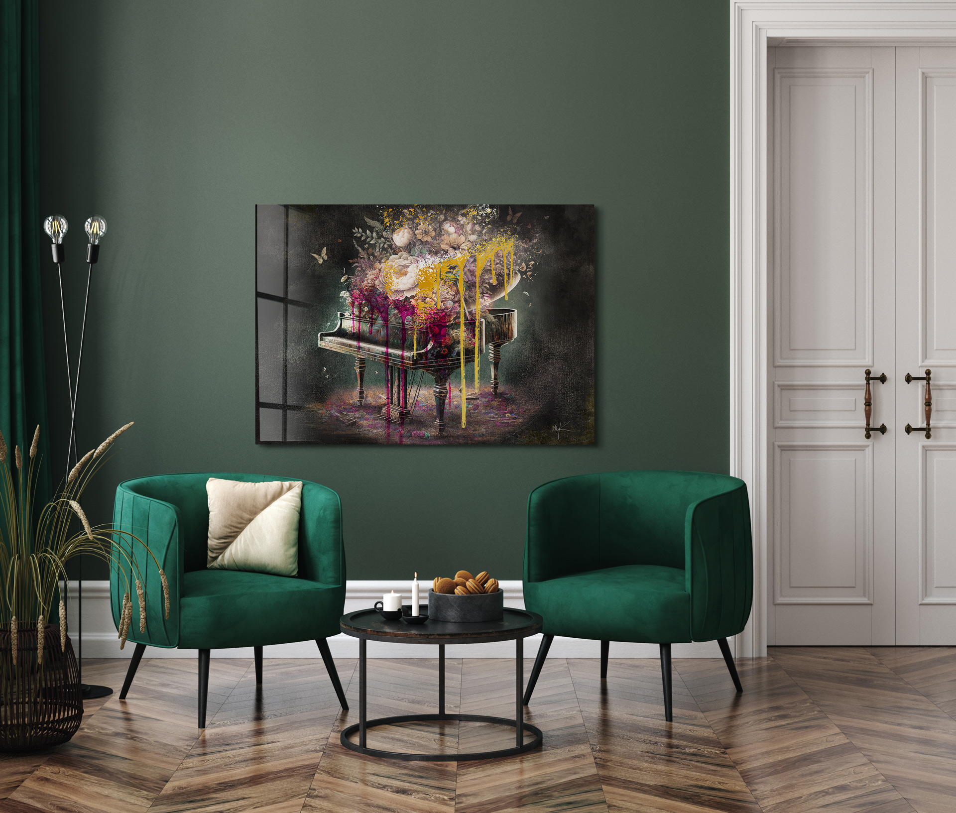 Piano splash op glas 70x100