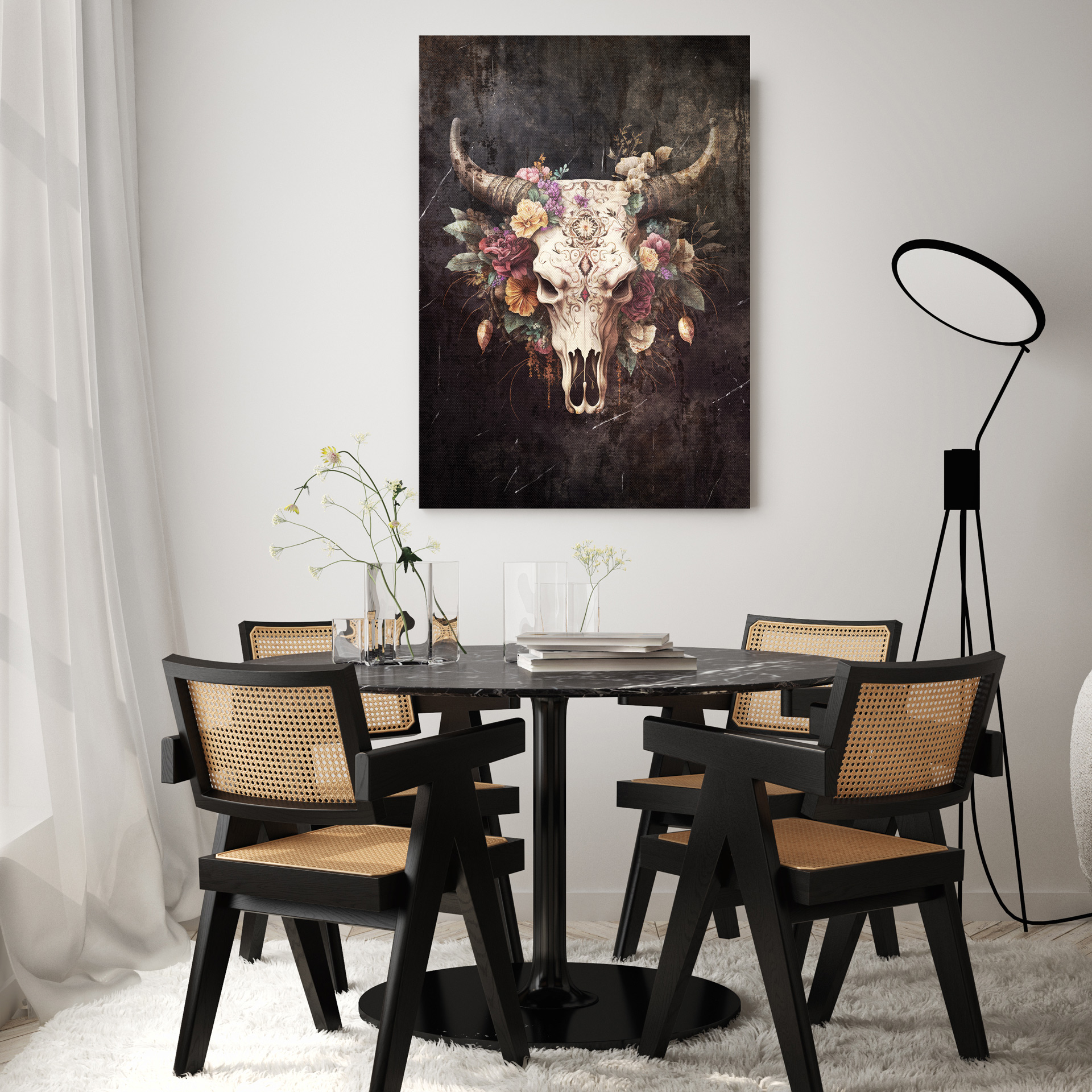 Boho skull op glas 70x100