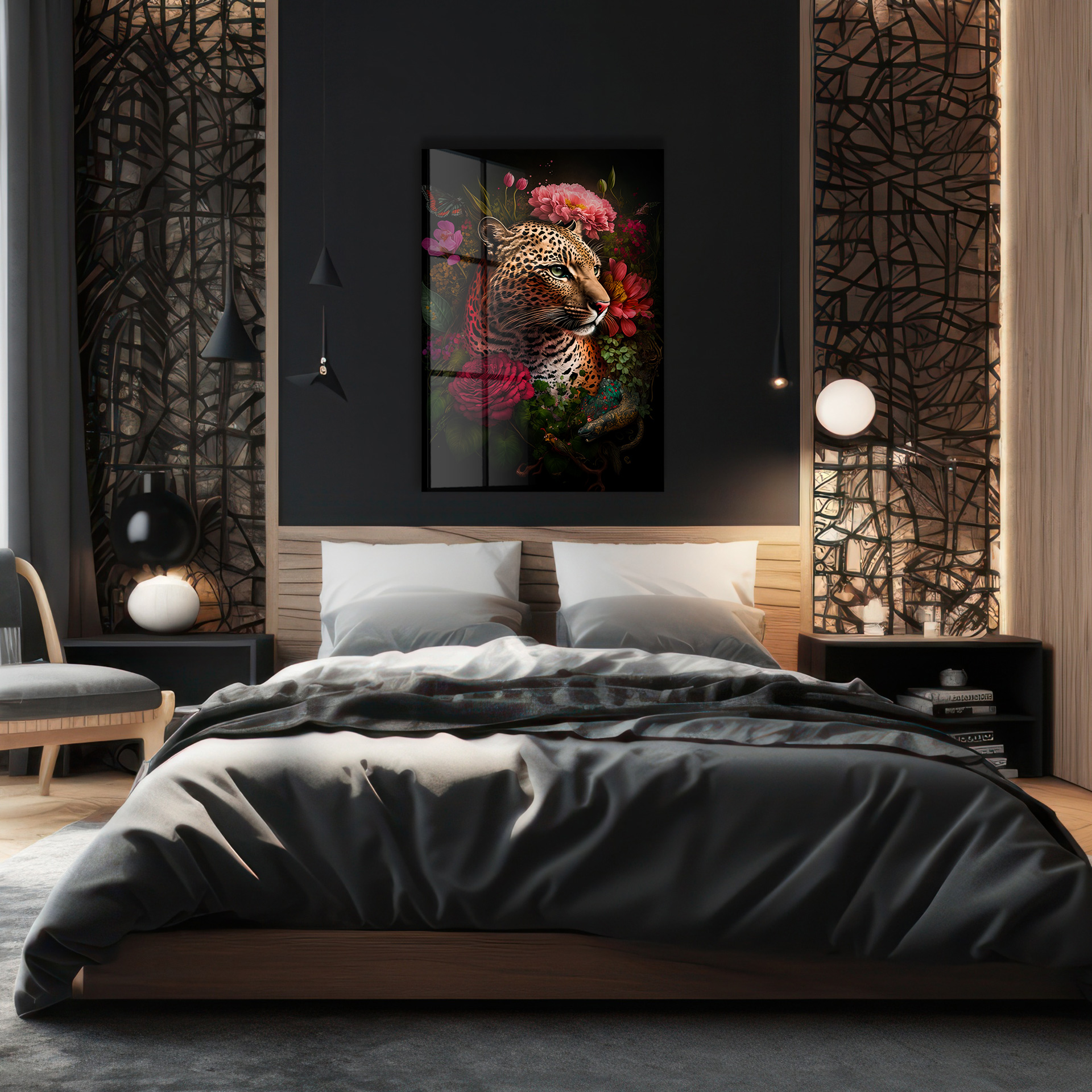 Jungle leopard op glas 70x100