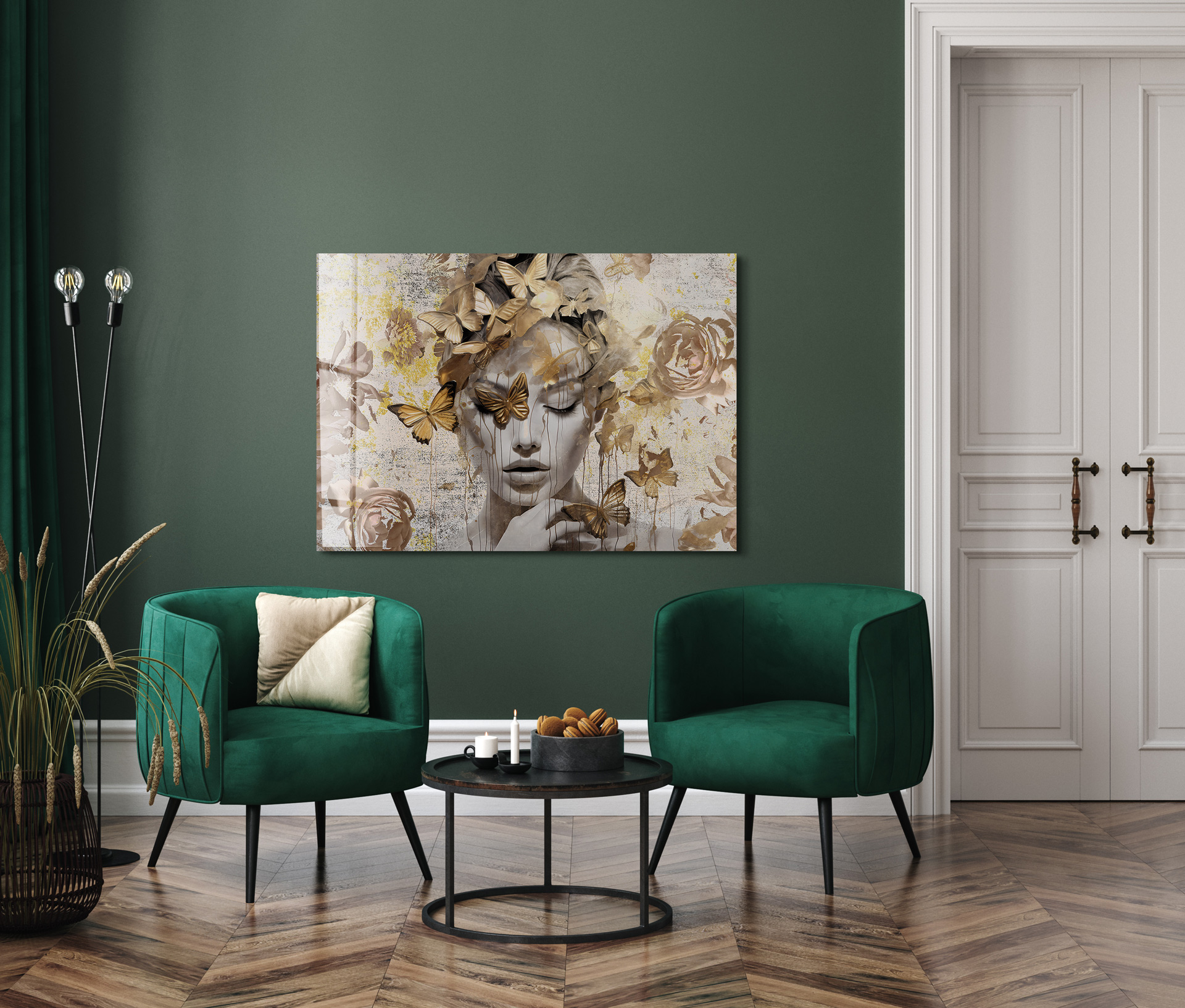 Romantic butterflies op glas 70x100