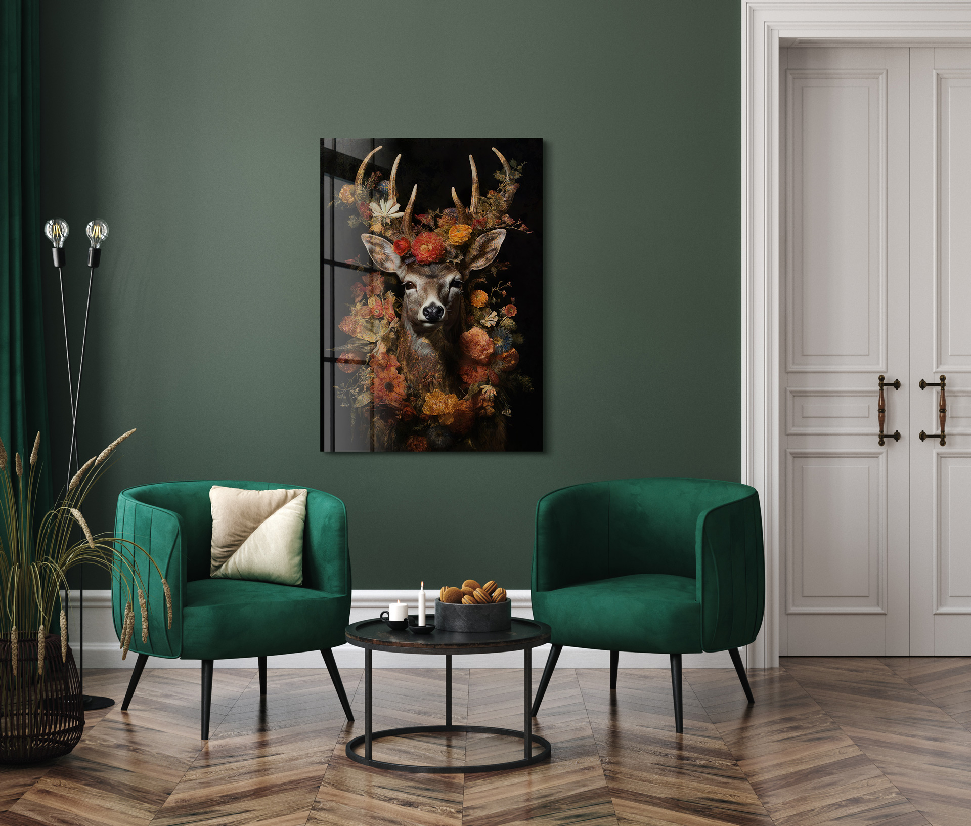 Flower deer op glas 70x100