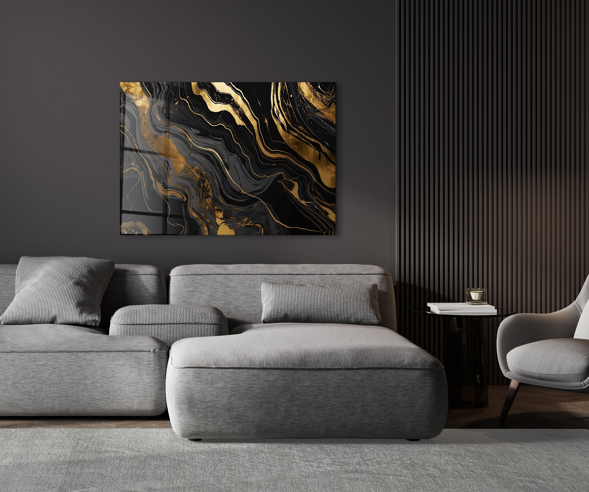 Black gold marble op glas 70x100