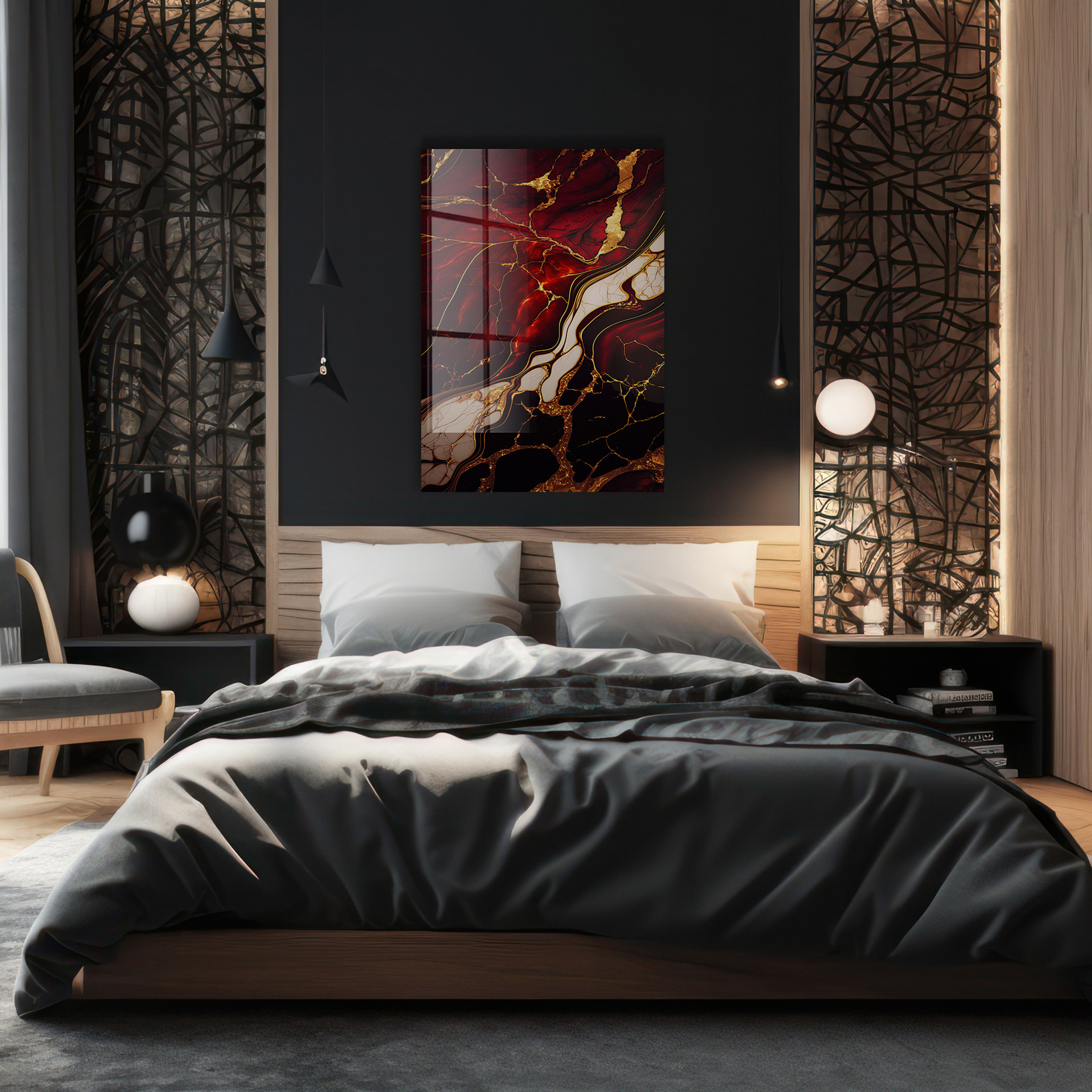 Red marble op glas 70x100