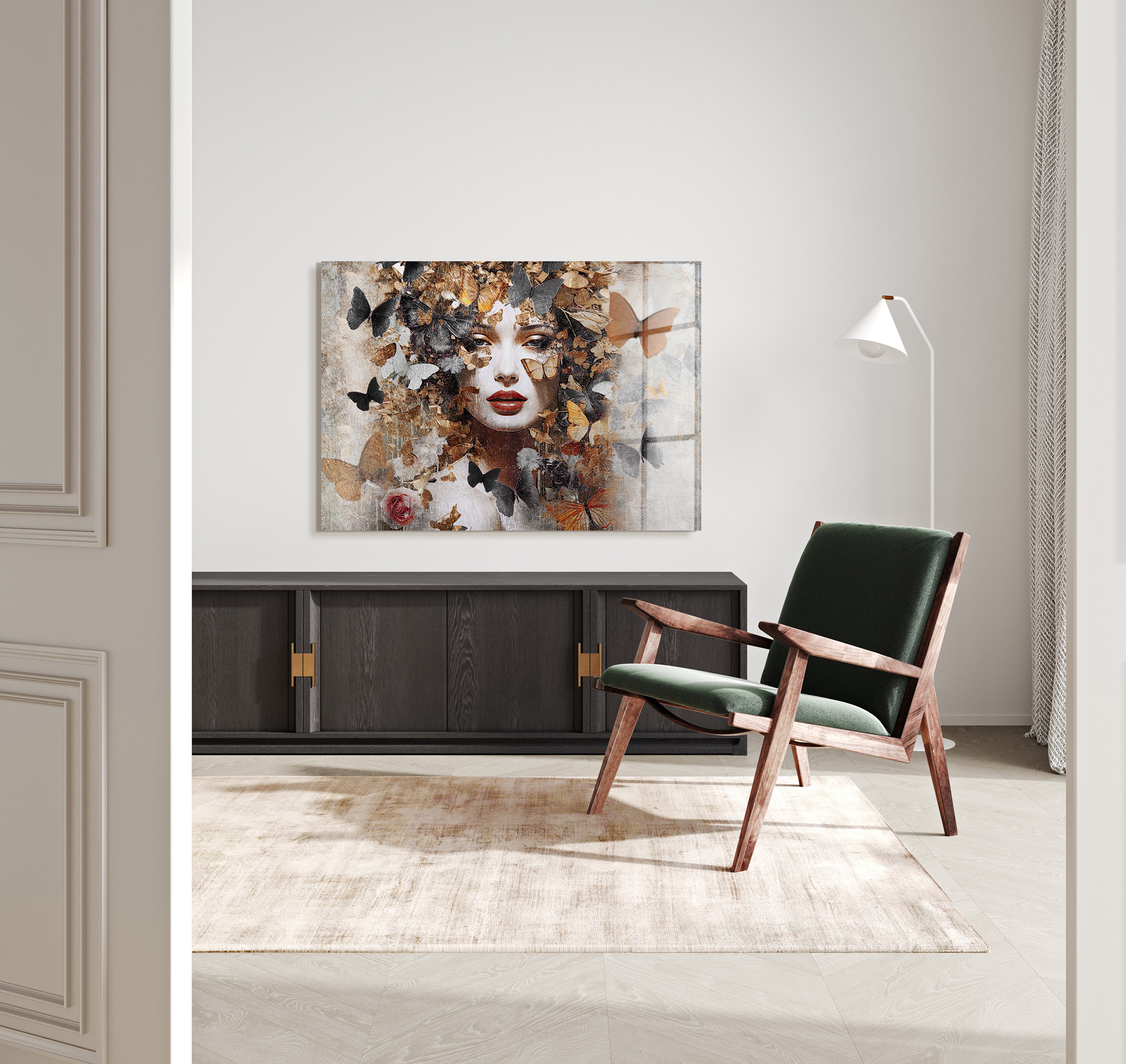 Butterfly woman II op glas 80x120