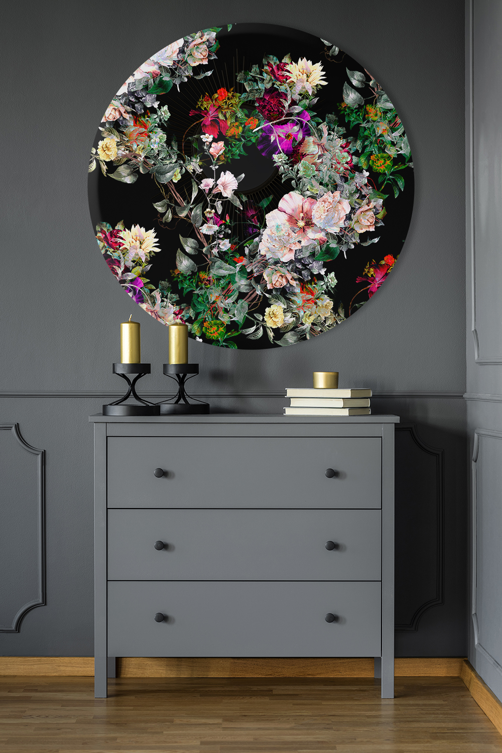Bloemen op glas rond 70cm
