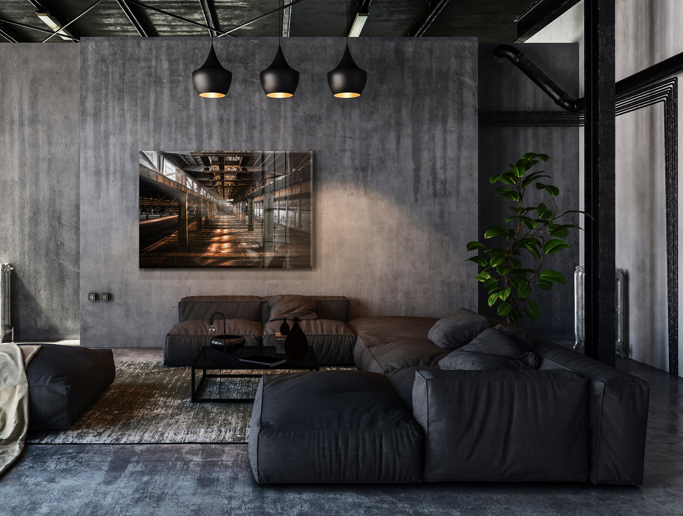 Old warehouse op glas 70x100