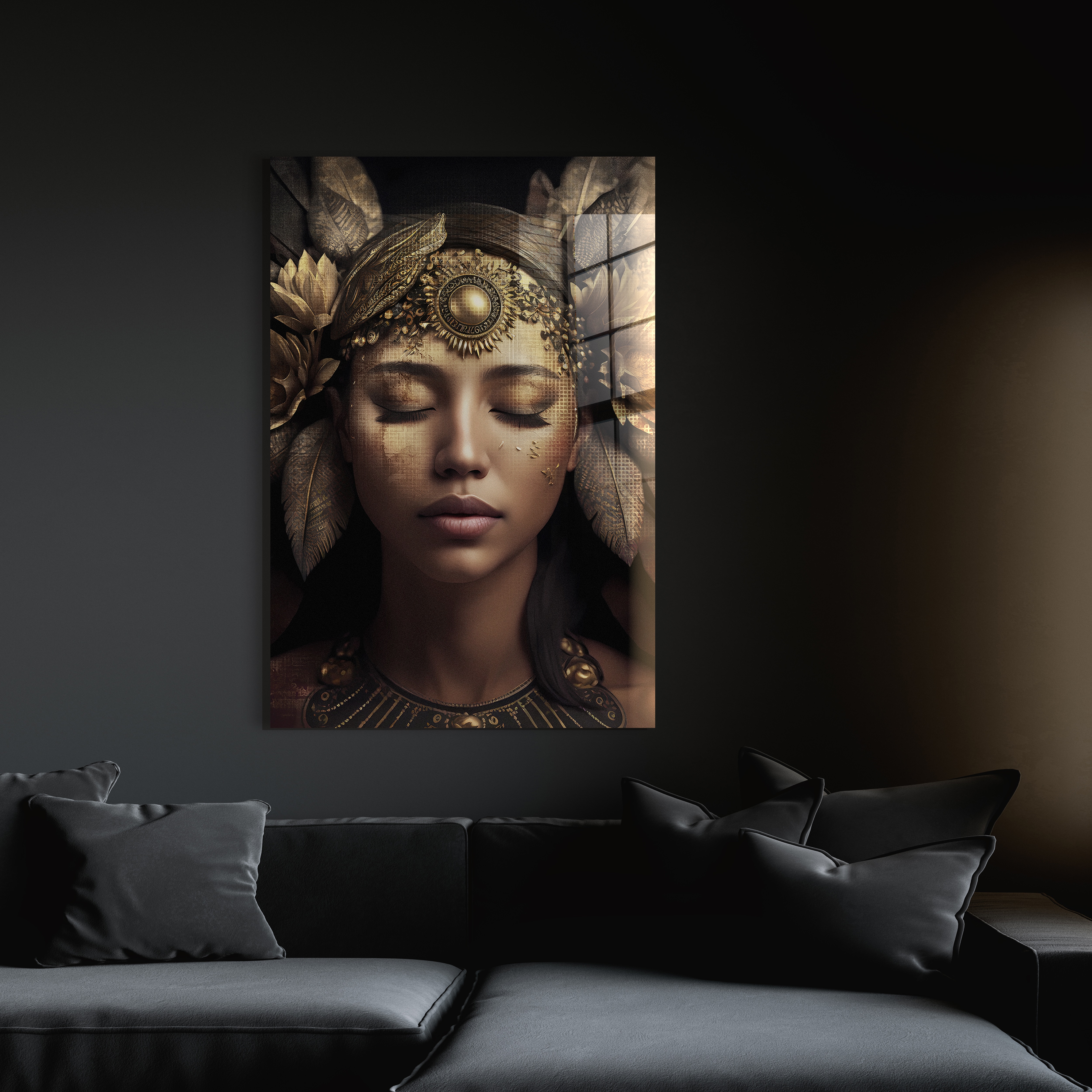 Gold gypsy woman op glas 80x120