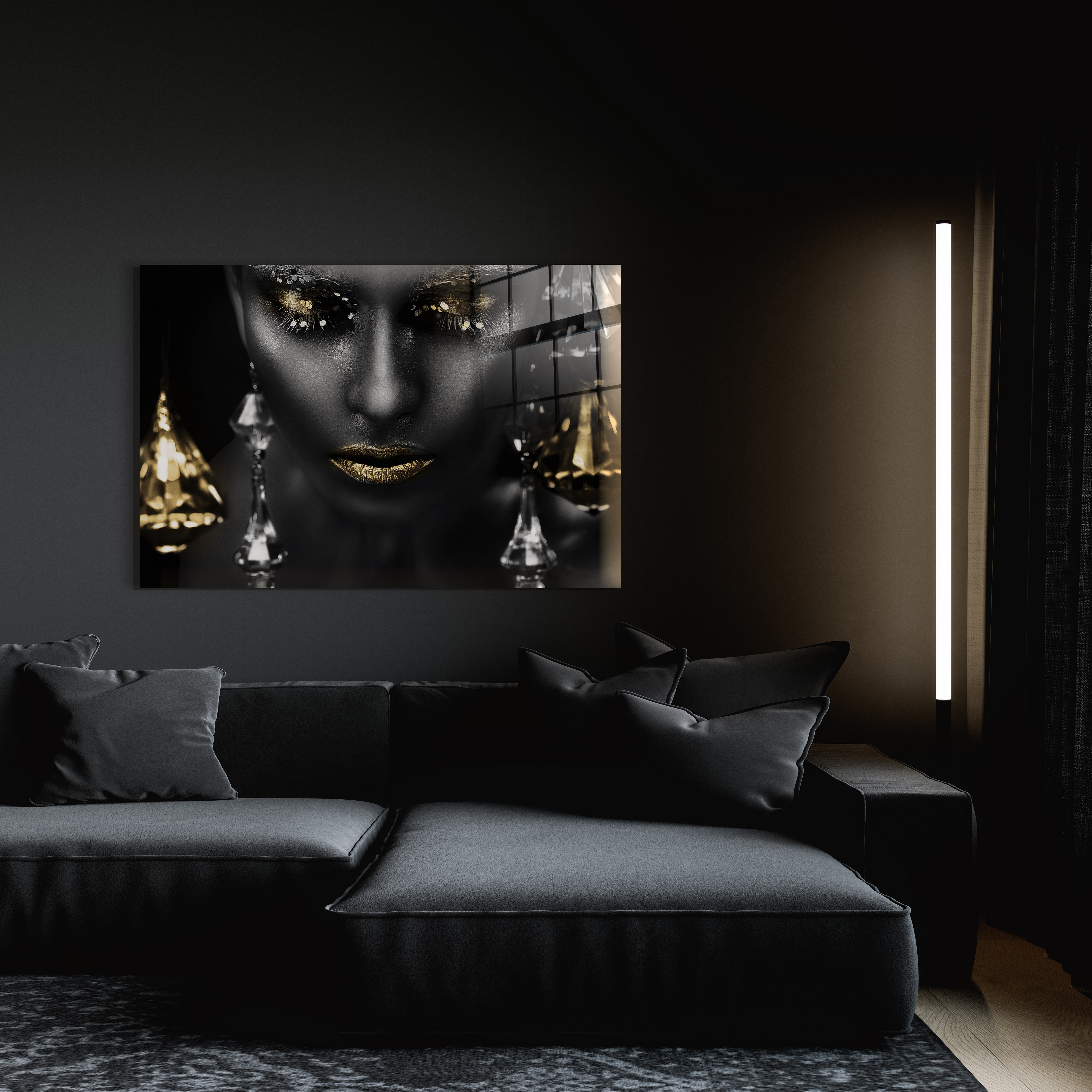 Beautiful woman black op glas 80x120