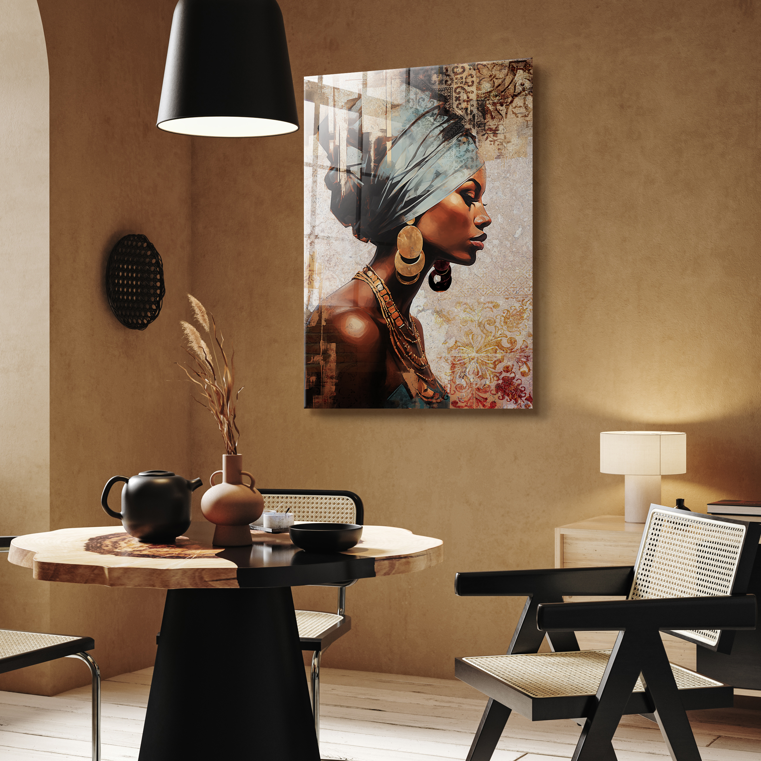 African lady op glas 70x100