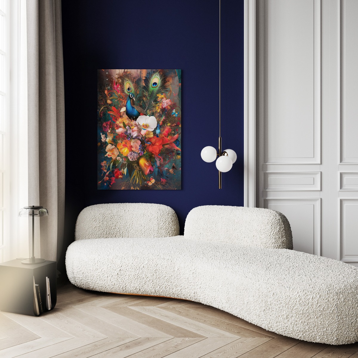 Powerfull peacock op glas 70x100