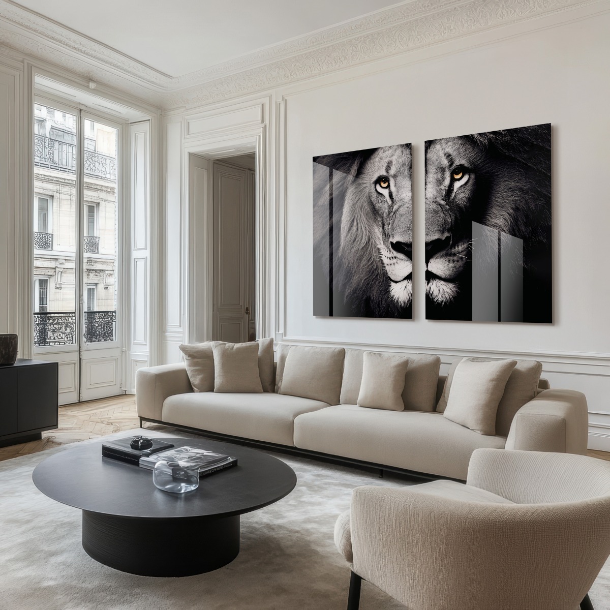 Lion left op glas 70x100