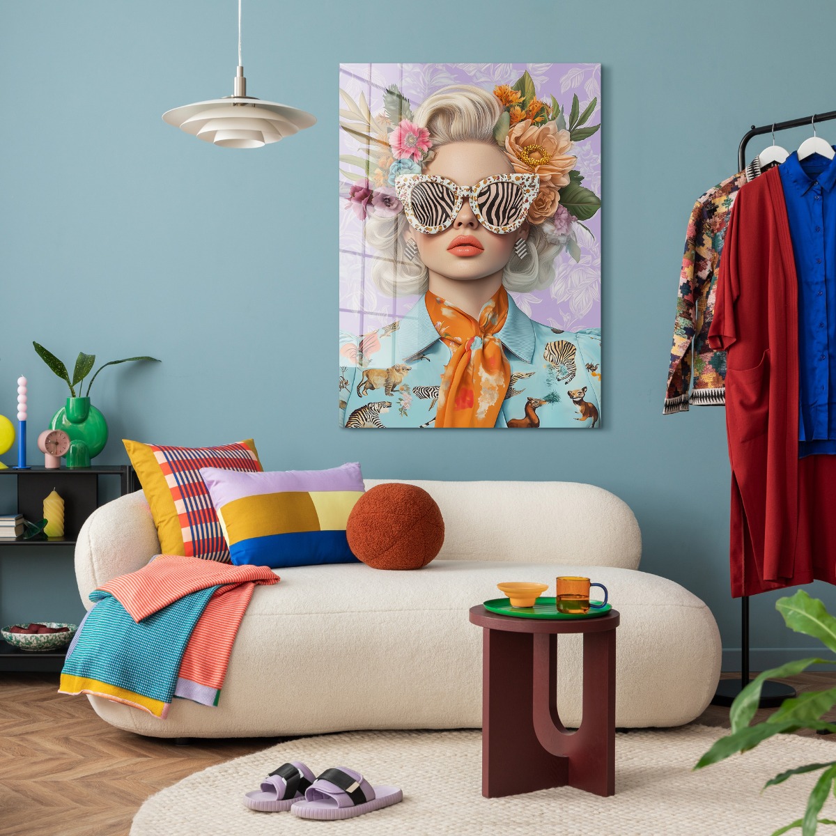 Vintage woman with glasses op glas 70x100