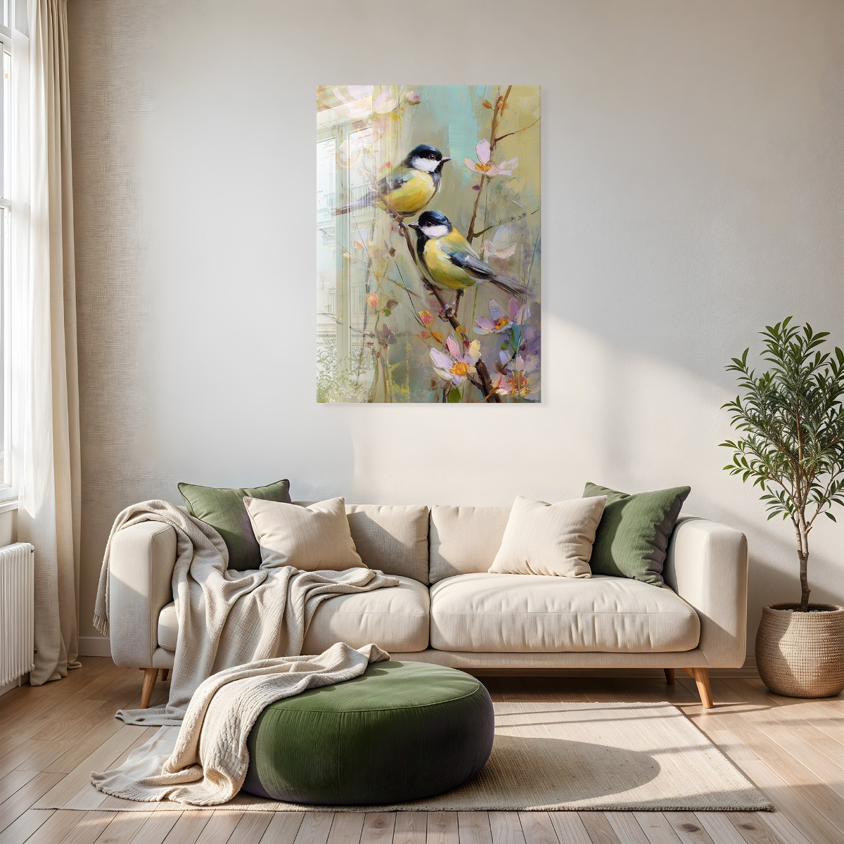 Koolmees vogeltjes op glas 70x100