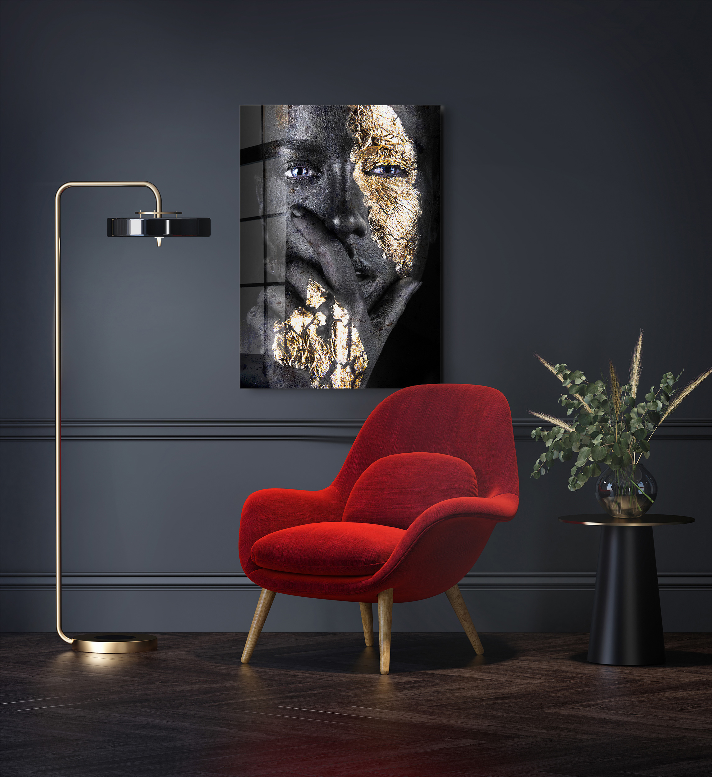 Golden woman II op glas 70x100