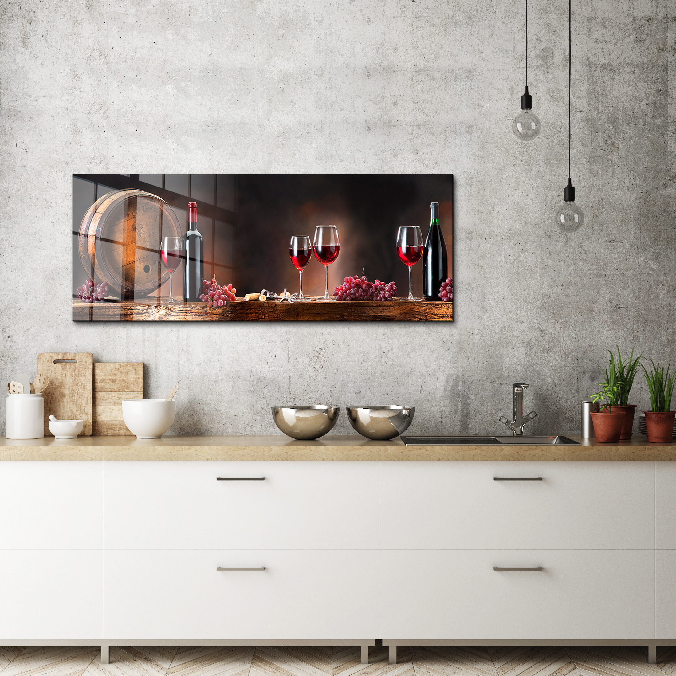 Fotokunst wijn op glas 50x125