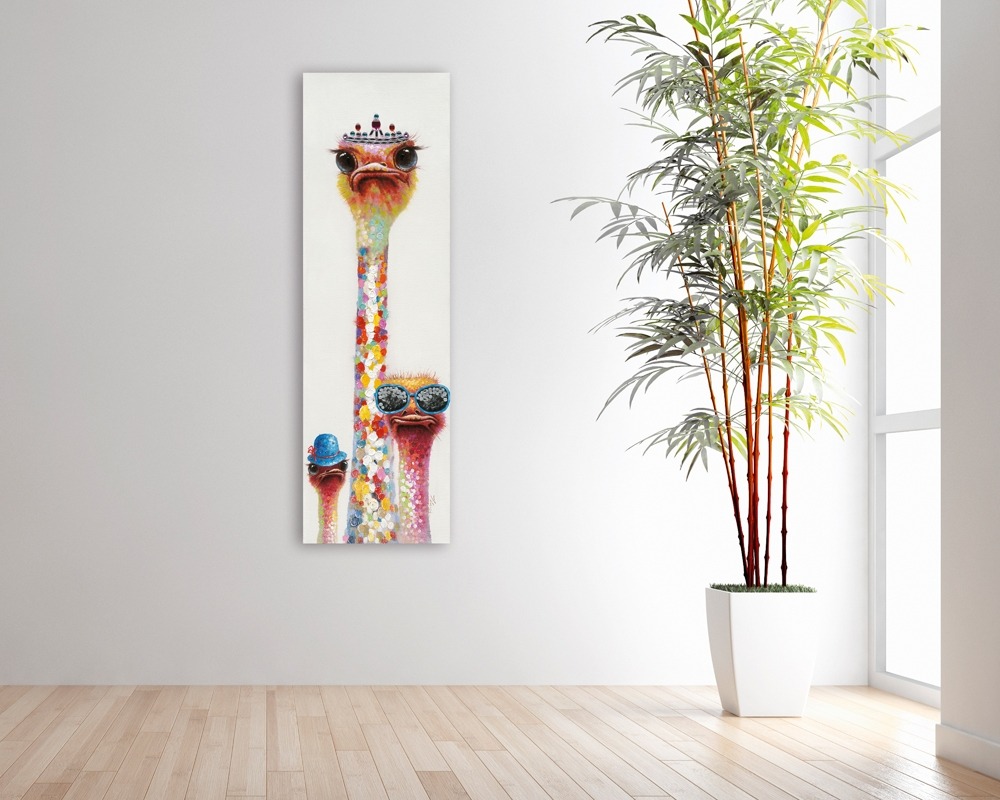 Schilderij struisvogels 50x160