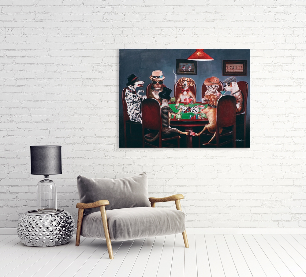 Schilderij pokeren aan tafel 90x120