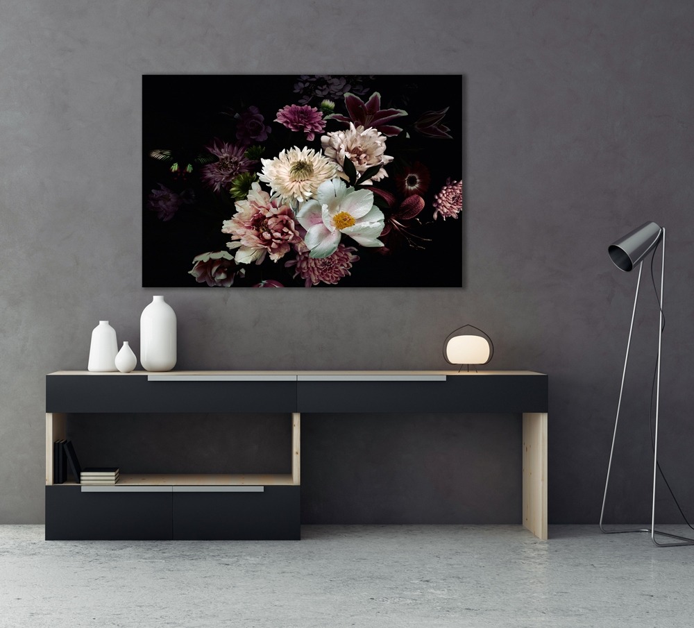 Bloemen op glas 80x120