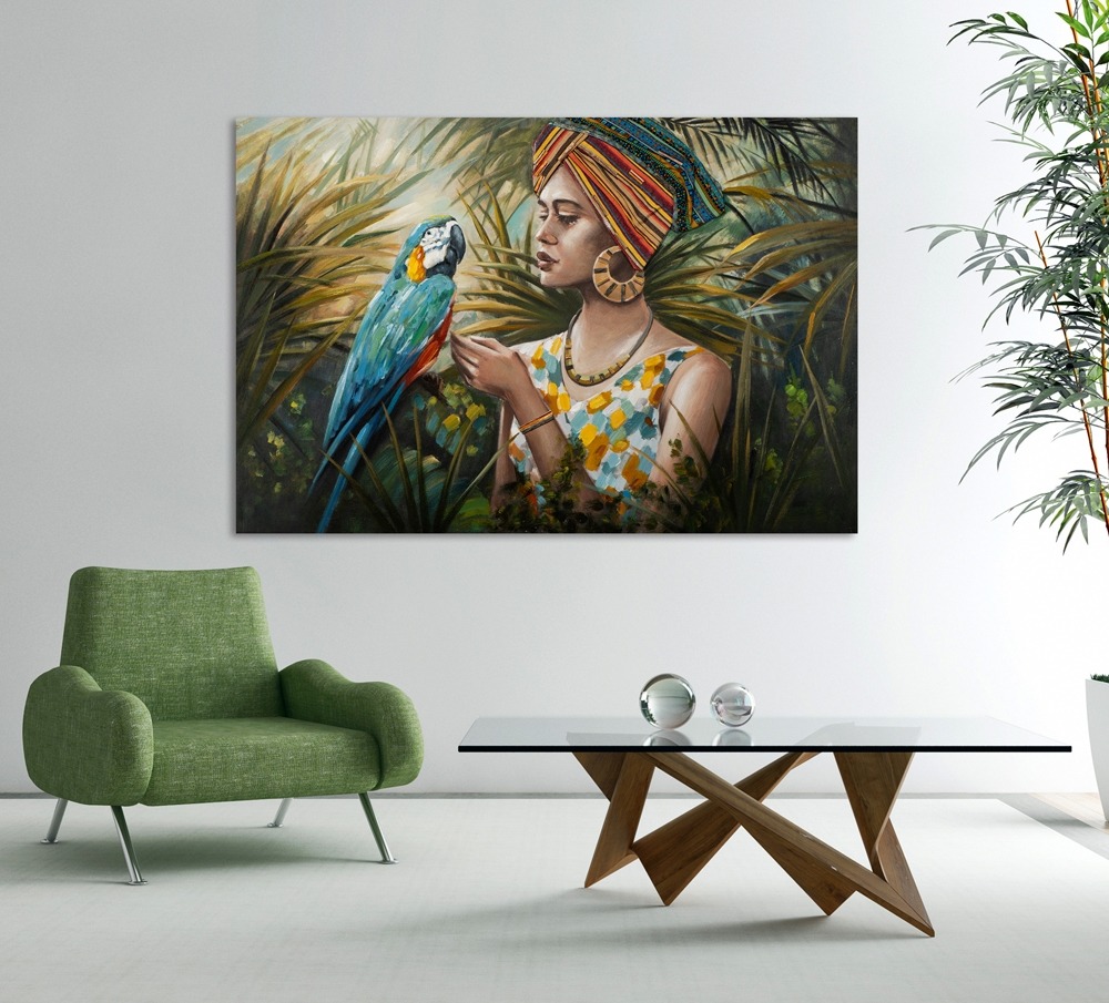 schilderij vrouw in jungle 100x150