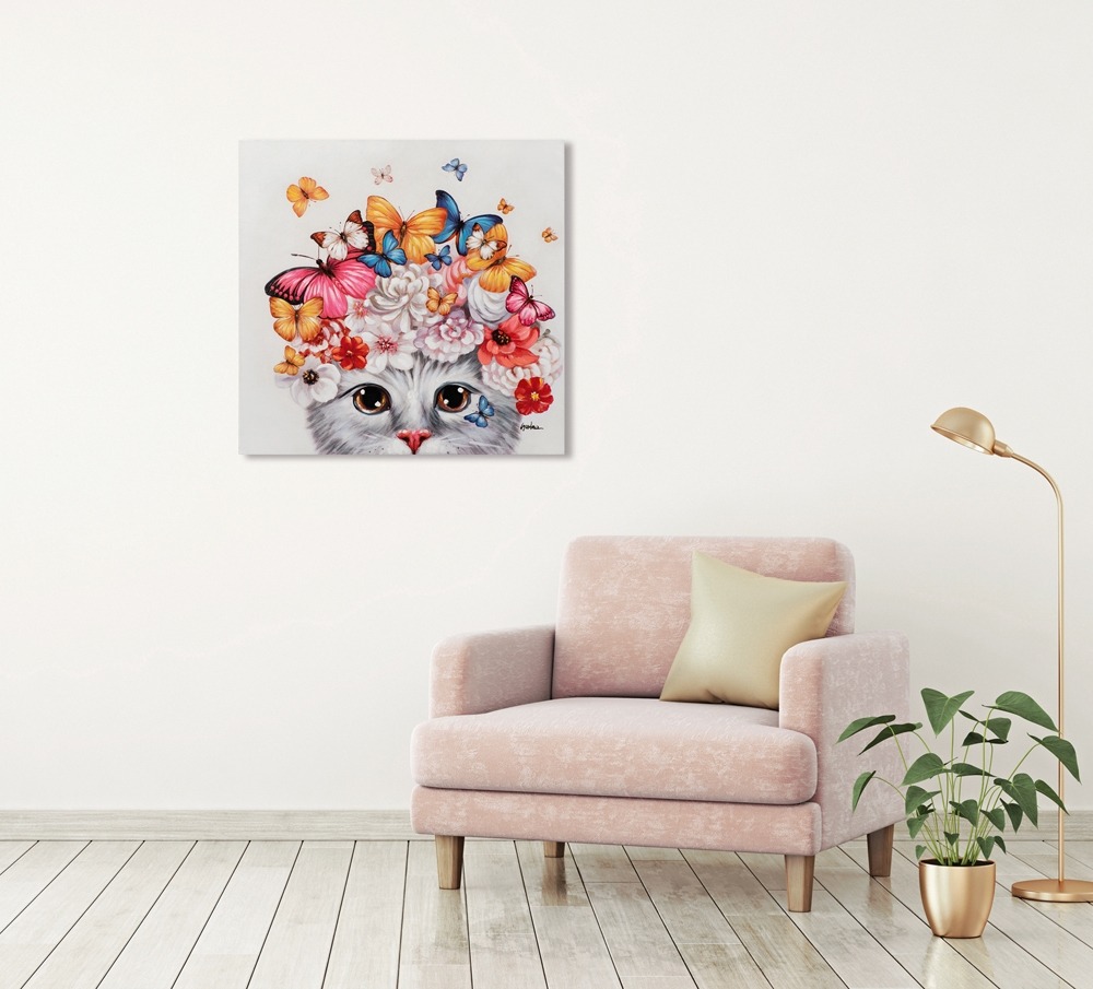Schilderij poes 70x70
