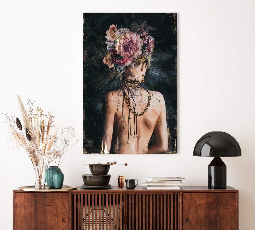 Schilderij vrouw met bloemen 80x120 