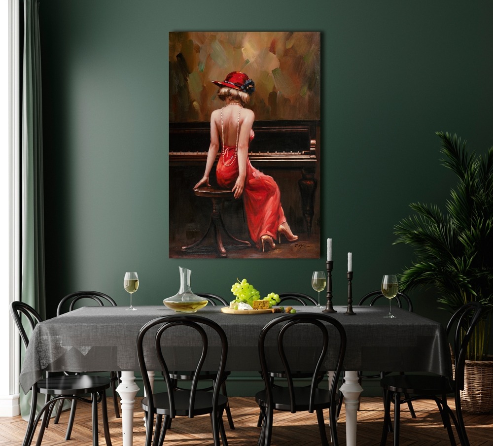 Schilderij vrouw met piano 80x120