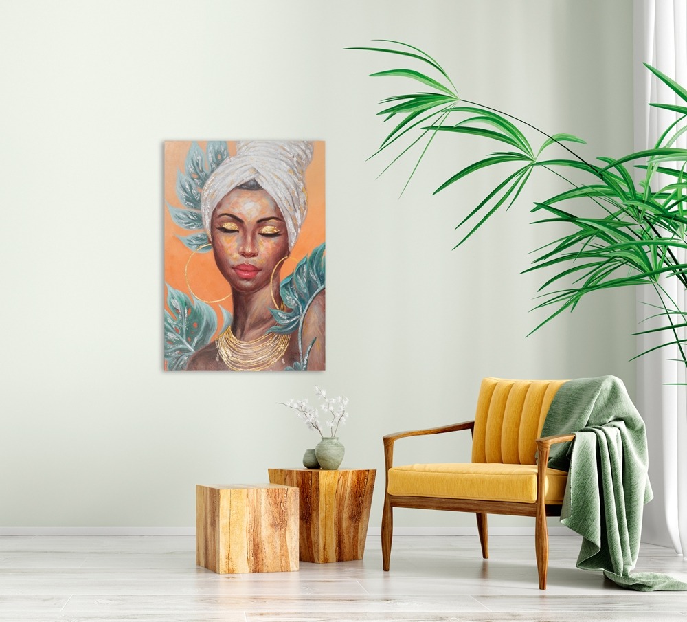 Schilderij beauty with white turban 80x120