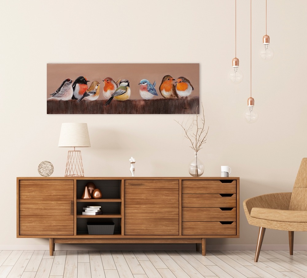 Schilderij vogels 40x120