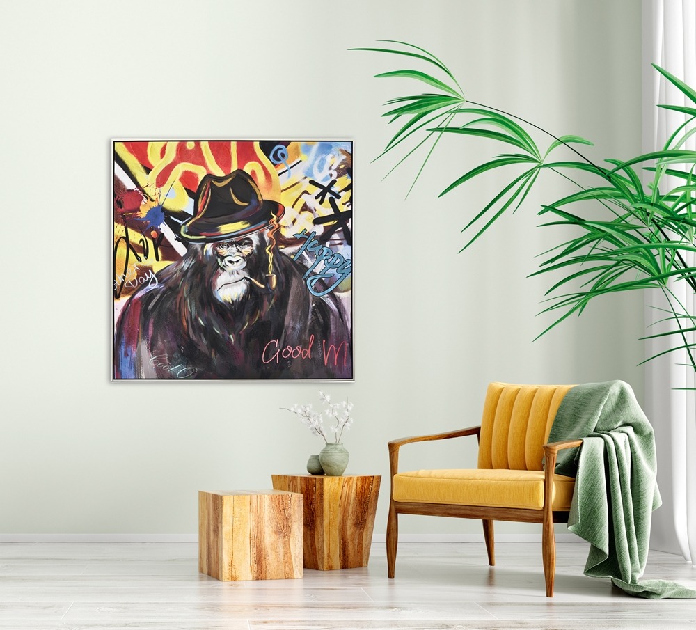Schilderij chimpansee met lijst 102x102