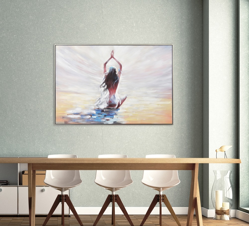Schilderij yoga on the beach met lijst 82x122