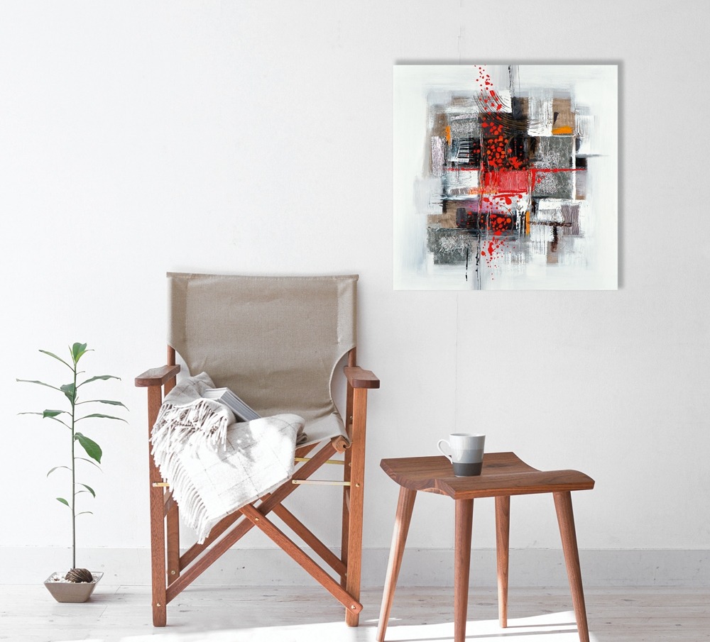schilderij modern rood grijs zwart 60x60