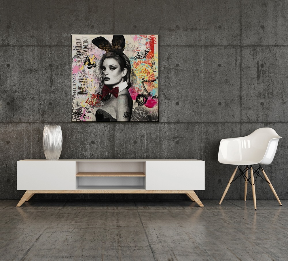 Schilderij street art "Play Bunny" 102x102