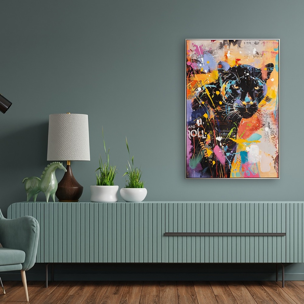 Schilderij panter met lijst 80x120