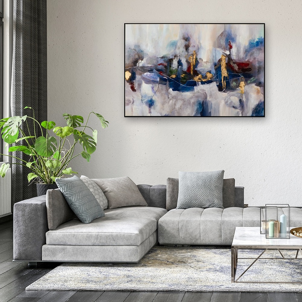 Schilderij abstract met lijst 100x150